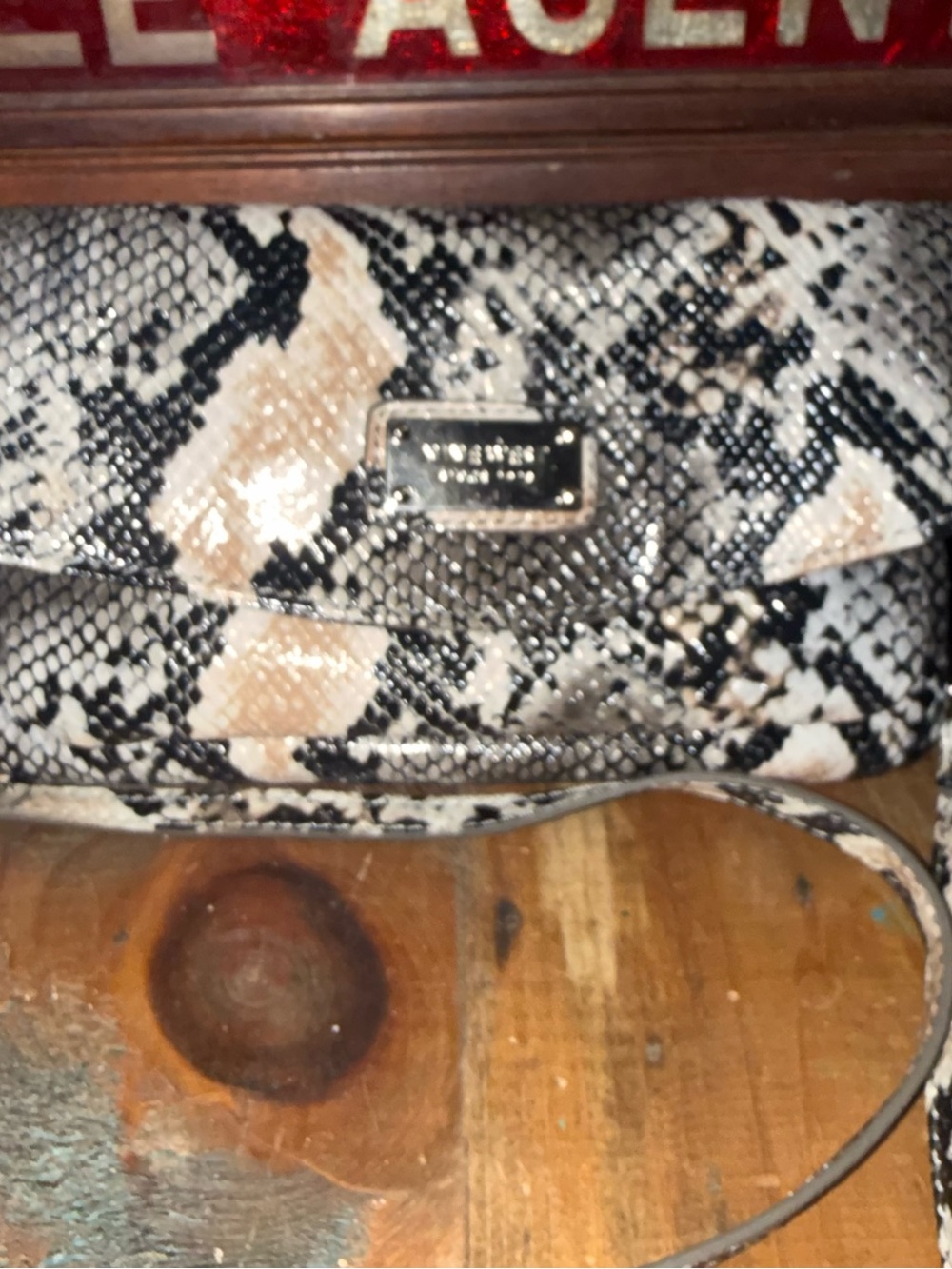 Nine West Snake-Print Crossbody in Black, White and Beige